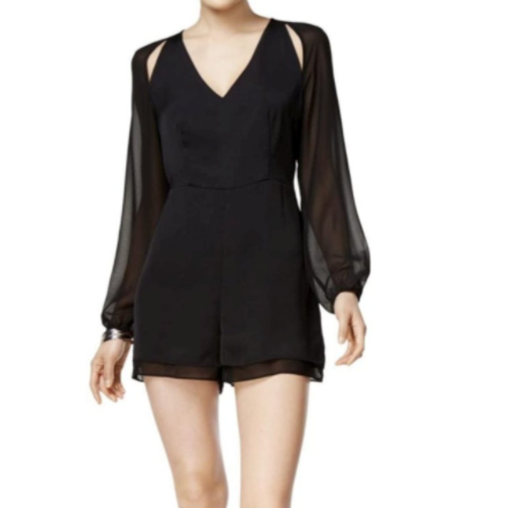 Bar III Womens Sheer Cut-Out Romper Black XS
